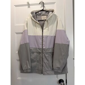 Weatherproof Vintage Women's XL Colorblock Hooded Jacket Cream Gray Lilac